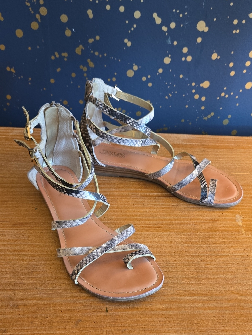 Snake Pattern Carlos Gladiator Trista Sandal Low Wedge Size 7